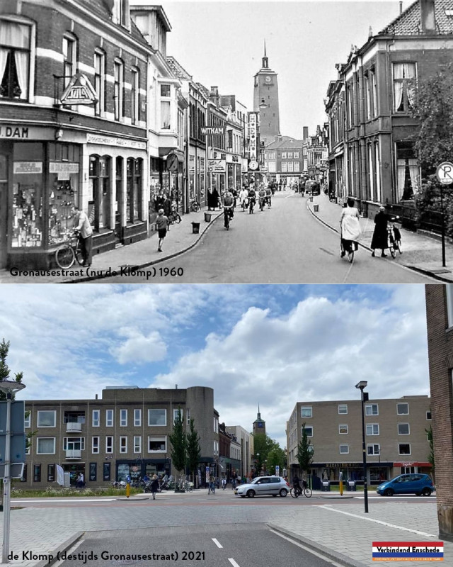 Gronausestraat 26 later De klomp 1960 en 2021.jpg