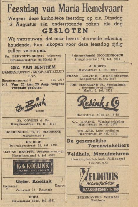 Maria Hemelvaart winels gesloten advertentie Twentsche Courant 14-8-1950.jpg