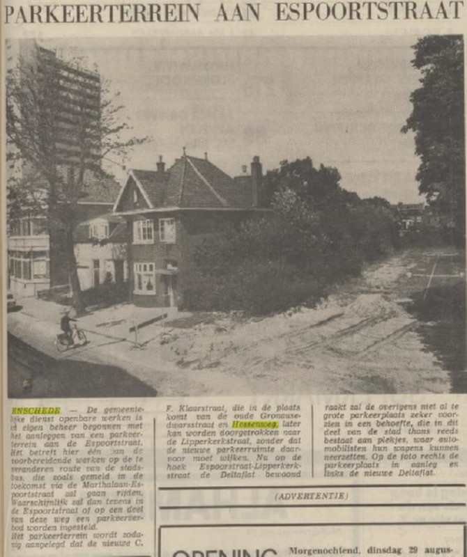 Espoortstraat 179 vroeger Gronausestraat 87 Hessenweg krantenfoto Tubantia 28-8-1972.jpg