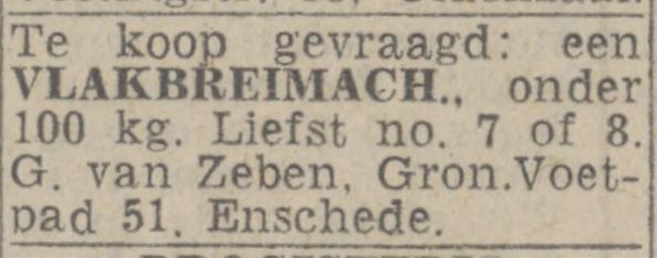 Gronausevoetpad 51 G. van Zeben advertentie Twentsch nieuwsblad 10-8-1944.jpg
