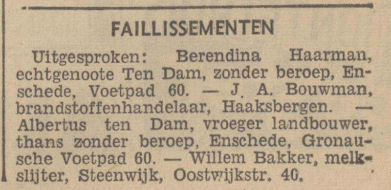 Gronausevoetpad 60 Albertus ten Dam landbouwer krantenbericht Provinciale Overijsselsche courant 24-6-1938.jpg