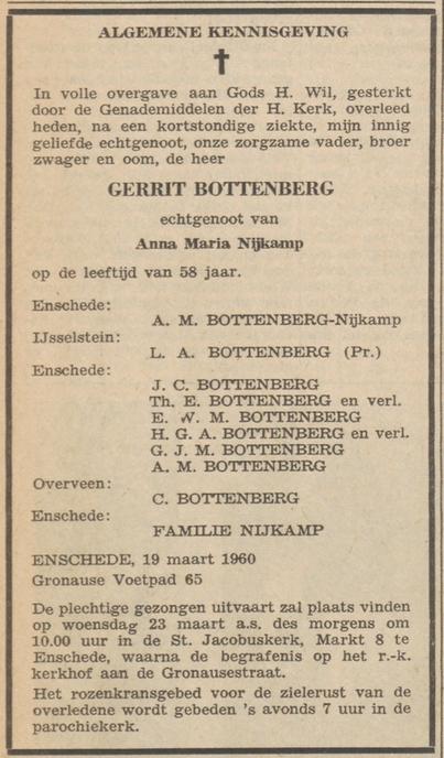 Gronausevoetpad 65 Gerrit Bottenberg overlijdensadvertentie Twentsche courant 21-3-1960.jpg