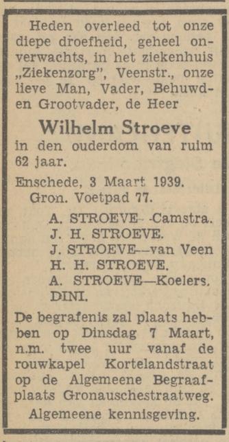 Gronausevoetpad 77 Wilhelm Stoeve overlijdensadvertentie Tubantia 4-3-1939.jpg