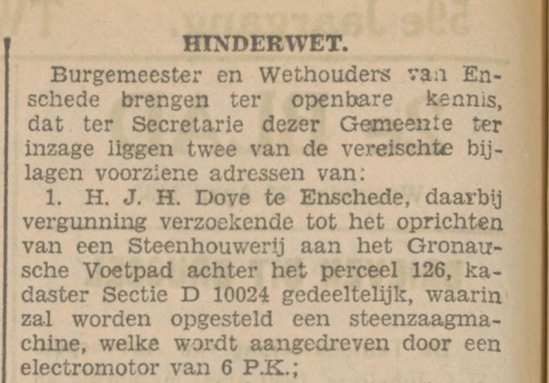 Gronausevoetpad 126 steenhouwerij H.J.H. Dove krantenbericht Tubantia 23-4-1930.jpg