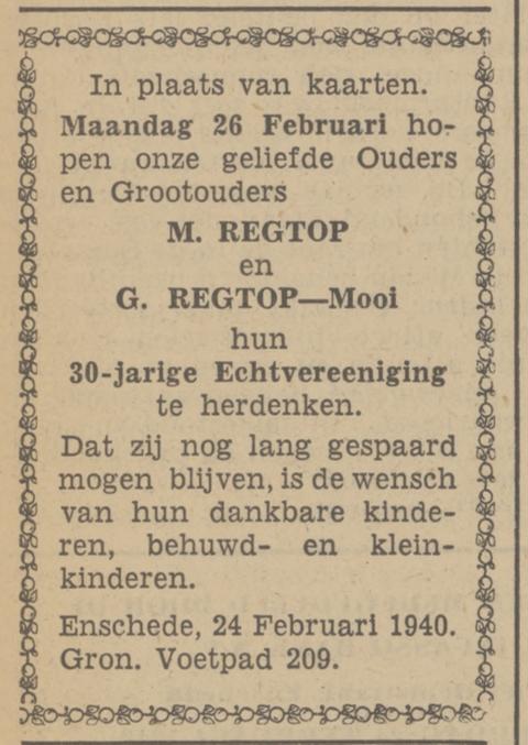 Gronausevoetpad 209 M. Regtop advertentie Tubantia 24-2-1940.jpg
