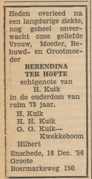 Grote Boermarkeweg 150 B. Kuik-ter Hofte overlijdensadvertentie Tubantia 17-12-1956.jpg