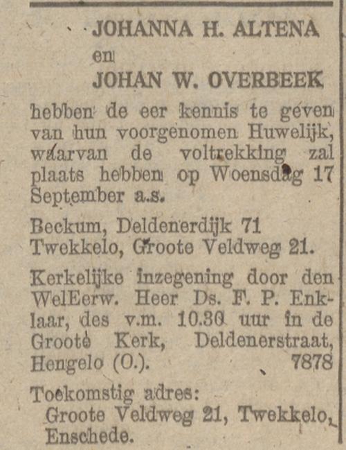 Grote Veldweg 21 Johan W. Overbeek advertentie Nieuwe Hengelosche courant 3-9-1941.jpg