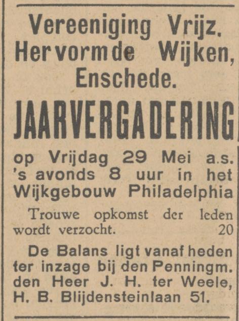 H.B. Blijdensteinlaan 51 J.H. ter Weele advertentie Tubantia 19-5-1931.jpg