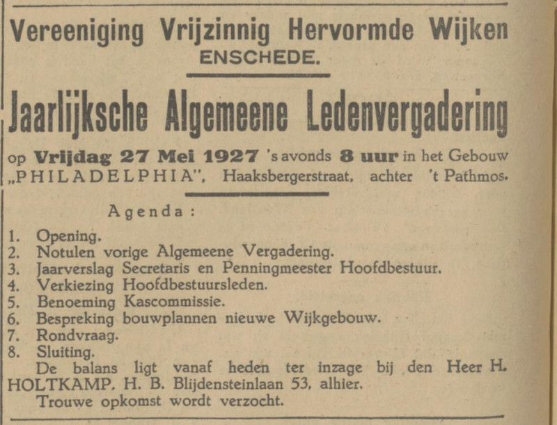H.B. Blijdensteinlaan 53 H. Holtkamp advertentie Tubantia 18-5-1927.jpg