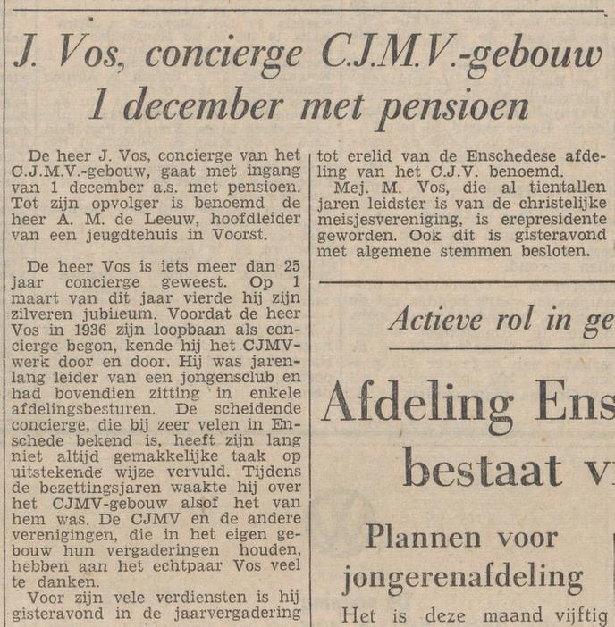 H.B. Blijdensteinlaan 55 J. Bos concierge CJMV gebouw krantenbericht Tubantia 21-10-1961.jpg