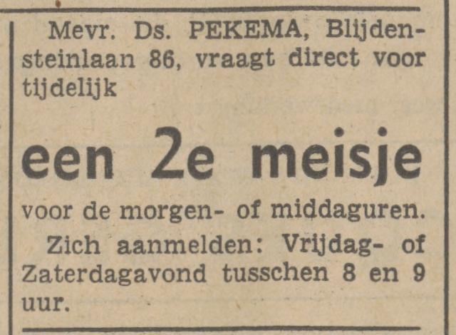 H.B. Blijdensteinlaan 86 Ds. Pekema advertentie Tubantia 9-1-1942.jpg