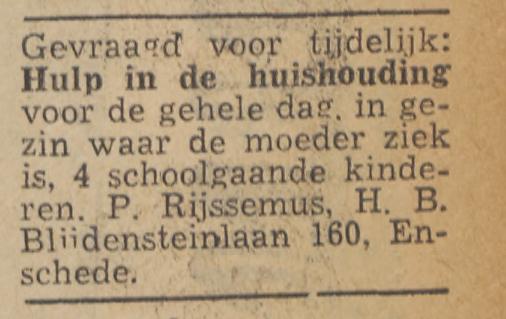 H.B. Blijdensteinlaan 160 P. Rijssemus advertentie Twentsche courant 28-10-1954.jpg