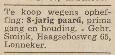 Haagsebosweg 65 Lonneker Gebr. Smink advertentie Twentsche courant 24-11-1959.jpg