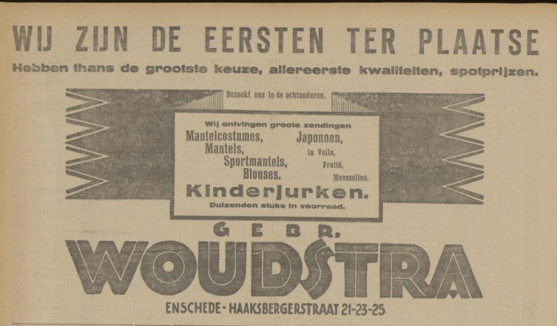 Haaksbergerstraat 21-23-25 Gebr. Woudstra advertentie Tubantia 8-5-1923.jpg