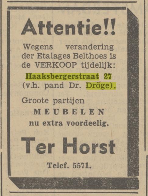 Haaksbergerstraat 27 Belthoes Ter Horst v.h. pand Dr. Dròge advertentie Tubantia 26-2-1940.jpg