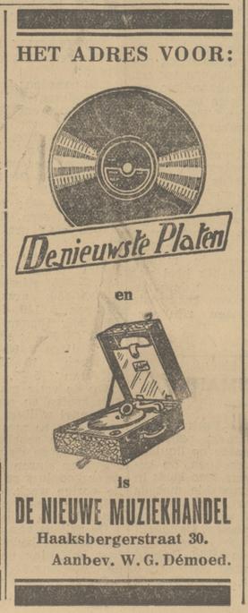 Haaksbergerstraat 30 muziekhandel W.G. Demoed advertentie Tubantia 8-2-1932.jpg