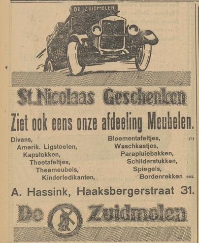 Haaksbergerstraat 31 A. Hassink De Zuidmolen advertentie Tubantia 2-12-1929.jpg