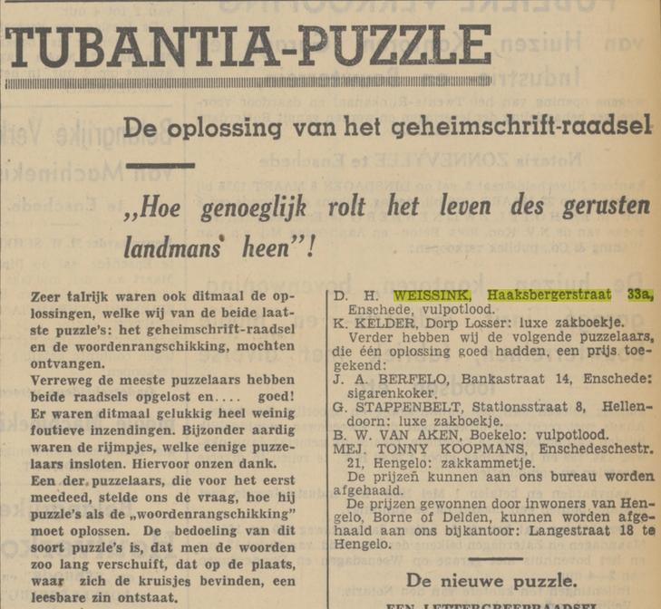Haaksbergerstraat 33a D.H. Weissink krantenbericht Tubantia 5-3-1938.jpg