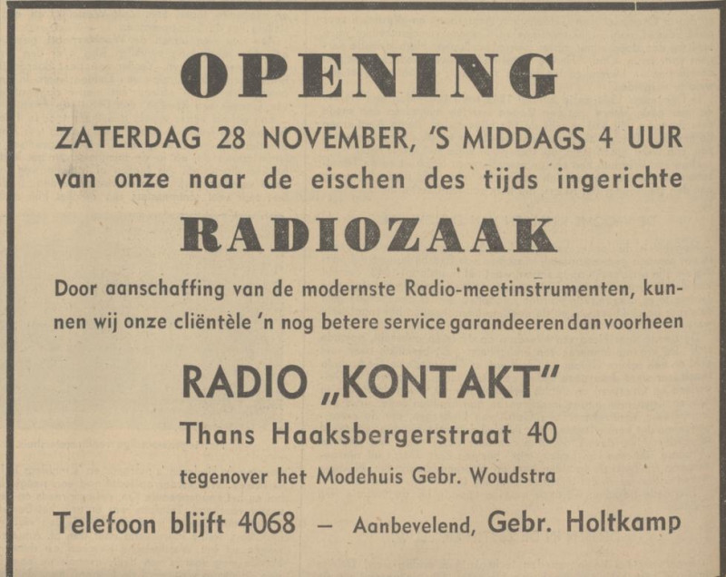 Haaksbergerstraat 40 Radio Kontakt Gebr. Holtkamp advertentie Tubantia 27-11-1936.jpg