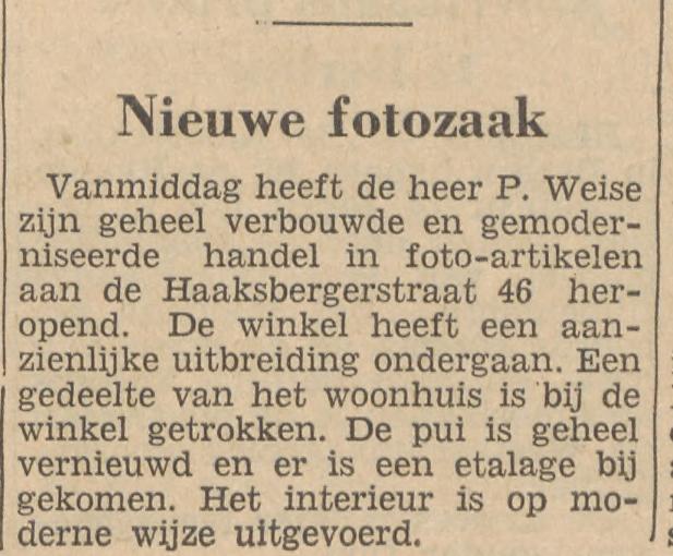 Haaksbergerstraat 46 fotozaak P. Weise krantenbericht Tubantia 25-11-1958.jpg