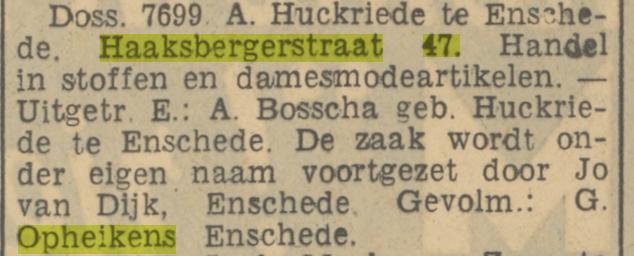 Haaksbergerstraat 47 J. Opheikens-van Dijk handel in stoffen en damesmodeartikelen krantenbericht Tubantia 11-9-1935.jpg