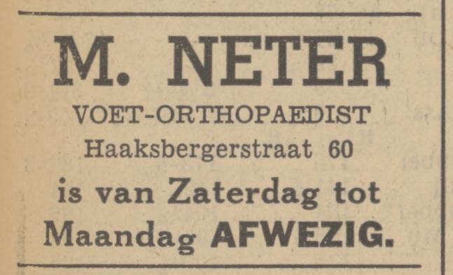 Haaksbergerstraat 60 M. Neter voet-orthopaedist advertentie Tubantia 8-4-1938.jpg
