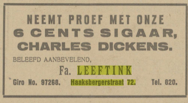 Haaksbergerstraat 72 Fa. Leeftink siagaren advertentie Tubantia 19-5-1923.jpg