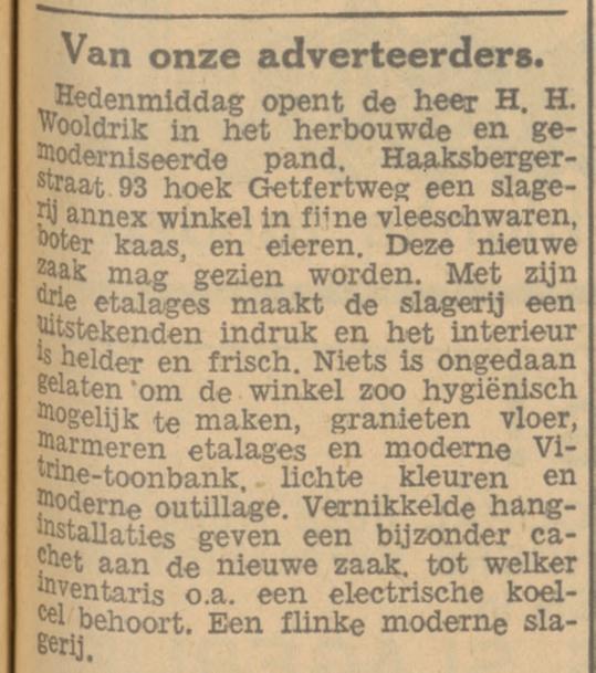 Haaksbergerstraat 93 hoek Getfertweg slagerij H.H. Wooldrik krantenbericht Tubantia 30-3-1933.jpg