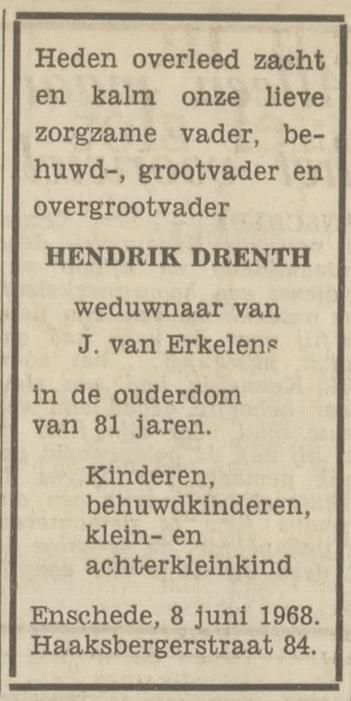 Haaksbergerstraat 84 H. Drenth overlijdensadvertentie Tubantia 11-6-1968.jpg