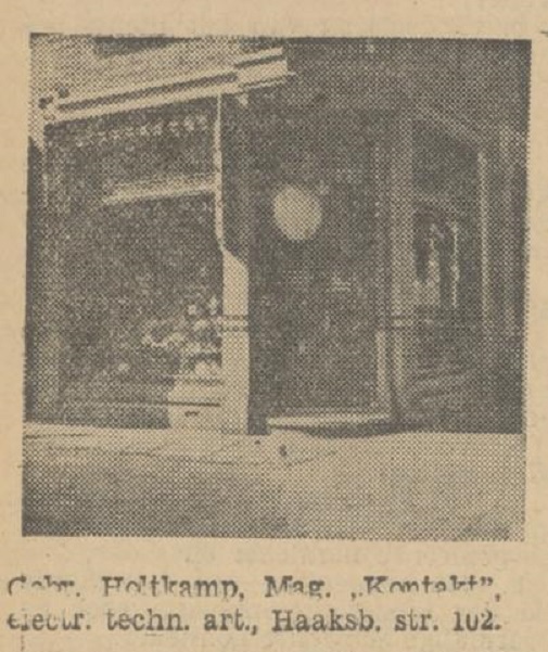 Haaksbergerstraat 102 Gebr. Holtkamp Magazijn Kontakt Electr. techn. art. krantenfoto Tubantia 19-6-1934.jpg