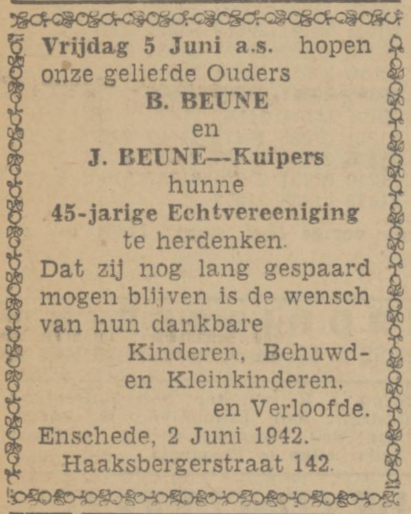 Haaksbergerstraat 142 B. Beune advertentie 2-6-1942.jpg