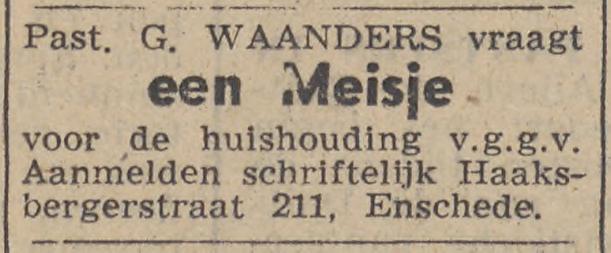 Haaksbergerstraat 211 Pastoor G. Waanders advertentie De Koerier 26-4-1944.jpg