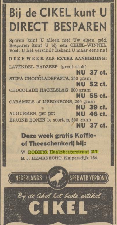 Haaksbergerstraat 217 Cikel winkel W. Robers advertentie Tubantia 21-2-1951.jpg