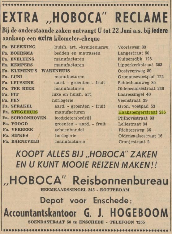 Haaksbergerstraat 235 Fa. Stegehuis advertentie Tubantia 11-6-1955.jpg