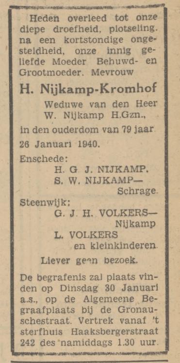 Haaksbergerstraat 242 H. Nijkamp-Kromhof overlijdensadvertentie Tubantia 27-1-1940.jpg