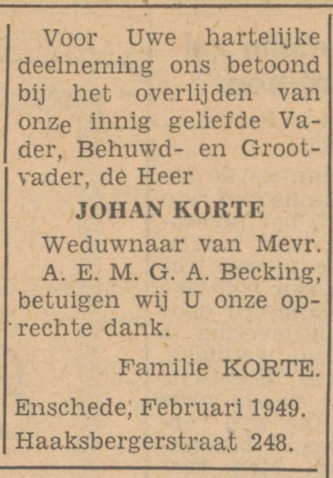 Haaksbergerstraat 248 Johan Korte advertentie Tubantia 25-2-1949.jpg