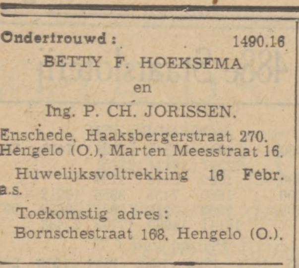 Haaksbergerstraat 270 B.F. Hoeksema advertentie Dordtrechtse courant 29-1-1942.jpg