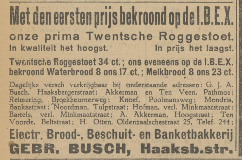 Haaksbergerstraat 279 G.J.A. Busch Gebr. Busch Brood- en Banketbakkerij advertentie Tubantia 29-6-1928.jpg