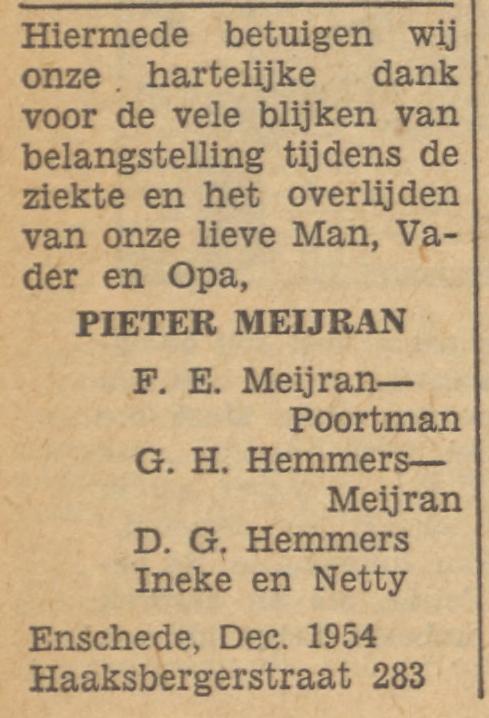 Haaksbergerstraat 283 Pieter Meijran advertentie Tubantia 15-12-1954.jpg