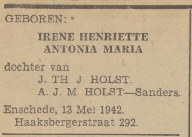 Haaksbergerstraat 292 J.Th.H. Holst advertentie Tubantia 15-5-1942.jpg