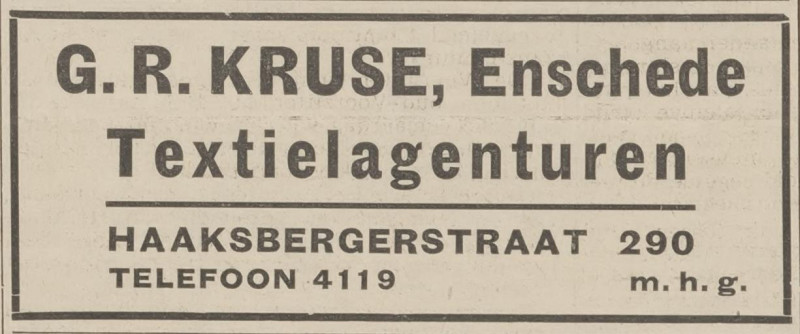 Haaksbergerstraat 290 G.R. Kruse textielagenturen advertentie Centraal blad voor Israëlieten in Nederland 13-9-1939.jpg