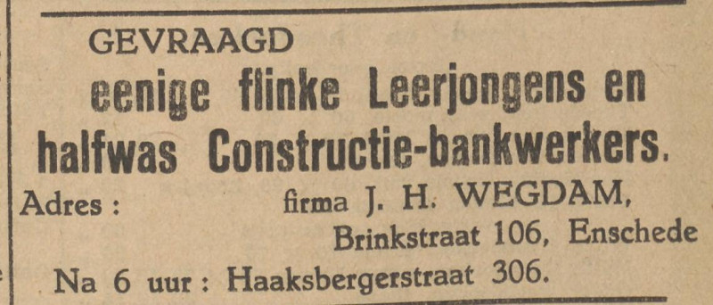 Haaksbergerstraat 306 Fa. J.H. Wegdam advertentie Twentsche courant 6-7-1929.jpg