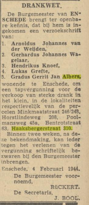 Haaksbergerstraat 310 G.G.J. Albers advertentie Tubantia 5-2-1944.jpg