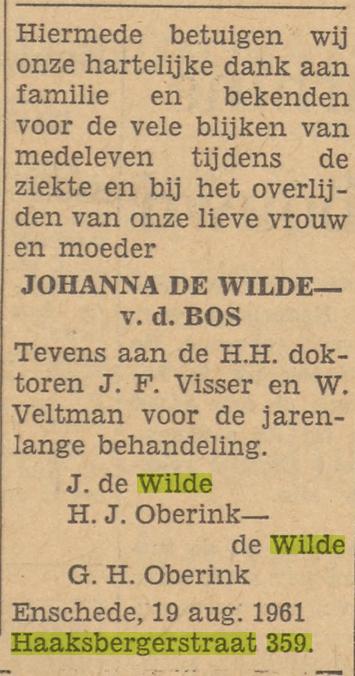 Haaksbergerstraat 359 J. de Wilde advertentie Tubantia 23-8-1961.jpg