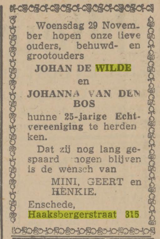 Haaksbergerstraat 315 Johan de Wilde advertentie Twentsch nieuwsblad 25-11-1944.jpg