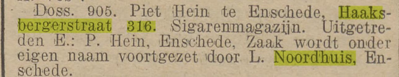 Haaksbergerstraat 316 sigarenmagazijn L. Noordhuis krantenbericht Tubantia 16-2-1926.jpg