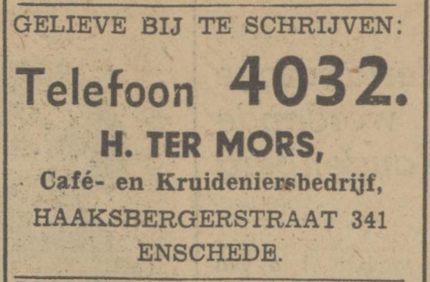 Haaksbergerstraat 341 cafe en kruideniersbedrijf H. ter Mors advertentie Tubantia 21-9-1942.jpg