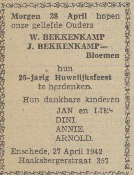 Haaksbergerstraat 357 W. Bekkenkamp advertentie Tubantia 27-4-1942.jpg