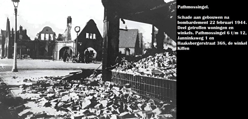 Haaksbergerstraat 368 hoek Pathmossingel Zicht op verwoeste pand van Kiffen bombardement van 22-2-1944..jpg