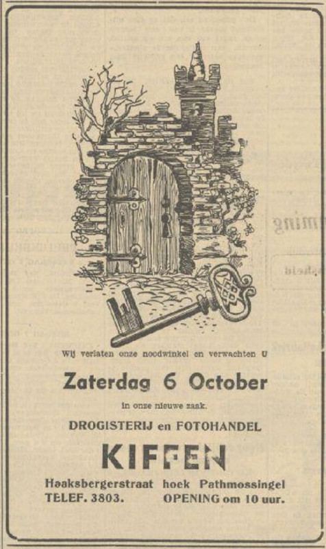 Haaksbergerstraat 368 hoek Pathmossingel Kiffen Drogisterij en Fotohandel advertentie Tubantia 5-10-1951.jpg